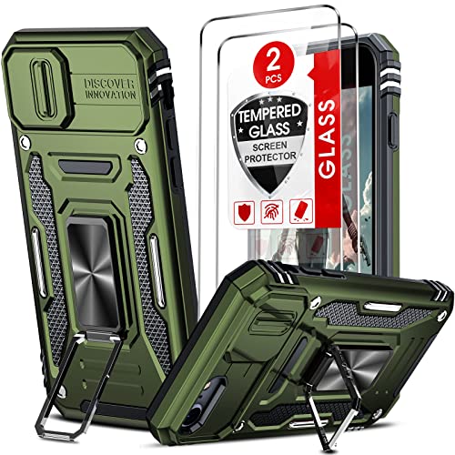 LeYi for iPhone 8 Case: iPhone 7 Case iPhone SE 2022 2020 Case with Slide Camera Cover + Tempered Glass Screen Protector, Full Body Military-Grade Case with Kickstand for iPhone SE 3rd 2nd Gen, Green
