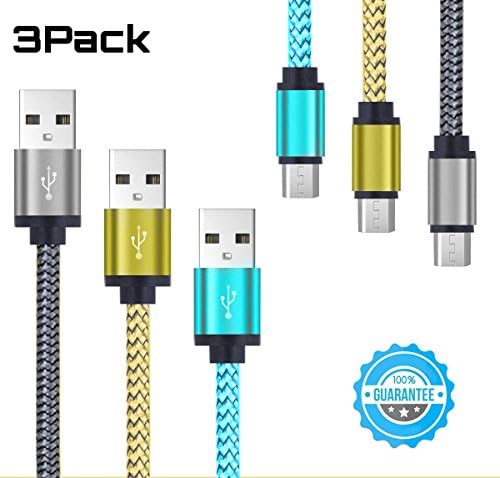 Micro USB Cables,LLEX [3-Pack 3.3ft] Nylon Braided Extremely Durable Micro USB Cable for Android Devices, Samsung Galaxy, Motorola,HTC and More (Dark Grey+Blue+Gold 3-Pack/3.3ft)