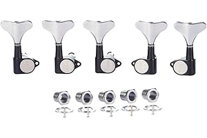 KAISH 5 String 3R2L 18:1 Sealed Bass Tuners Bass Guitar Tuning Keys Tuning Machine Heads for Ibanez/Yamaha Style Acoustic/Electric Bass Black with Chrome