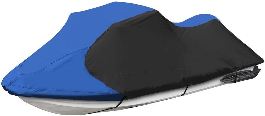 Trailerable Jet Ski Cover, Waterproof Marine Grade 600D Heavy Duty Polyester PWC Cover Blue/Black Color Fits from 116"-125" 2 Seater