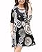 MIROL Women's 3/4 Sleeve Floral Print Swing Shift Casual Tunic Tshirt Dress with Pocket,Grey,10/12