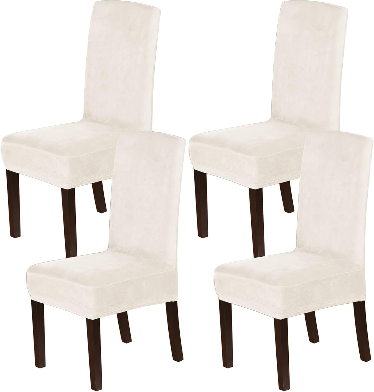 Slipcovers - H.VERSAILTEX Dining Chair Covers Velvet Stretch Chair Covers for Dining Room Set of 4 Parson Chair Slipcovers Chair Protectors Covers Dining, Soft Thick Solid Velvet Fabric Washable, Ivory
