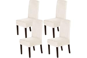 H.VERSAILTEX Dining Chair Covers Velvet Stretch Chair Covers for Dining Room Set of 4 Parson Chair Slipcovers Chair Protectors Covers Dining, Soft Thick Solid Velvet Fabric Washable, Ivory