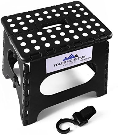 Kolob Mountain Folding Step Stool with Storage Hook and Carrying Handle - Anti Slip Dots in Black