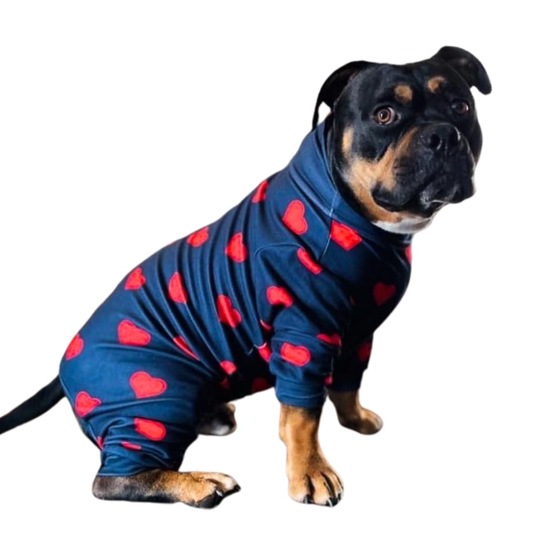 Spark Paws Dog Pyjama, Ultra-soft and 4-way stretch, Recovery-suit PJ Onesie for Small, Medium and Large Breeds - Hearts, 4XL