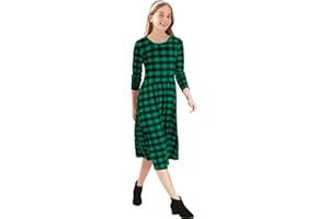 KYMIDY Girls Buffalo Check Plaid Dress Kids Long Sleeve Casual Midi Dresses with Pockets for Girls 6-14 Years
