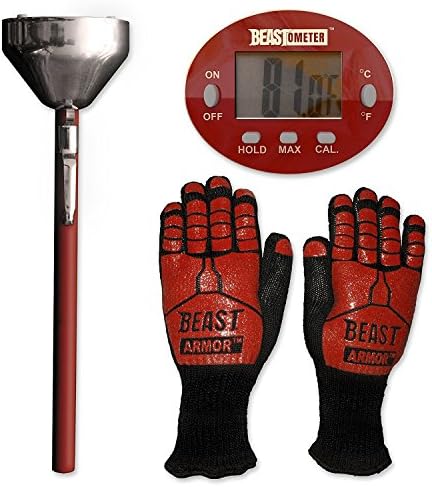 Grill Beast Barbecue Gift Set - BBQ Gloves &amp; Top Quality Stainless Steel Meat Thermometer - Never Again Overcook Red Meat Or Undercook Chicken With Grilling Thermometer Smoker &amp; Grilling Accessories