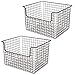 mDesign Metal Kitchen Pantry Food Storage Organizer Basket - Farmhouse Grid Design with Open Front for Cabinets, Cupboards, Shelves - Holds Potatoes, Onions, Fruit - 12