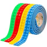 Building Block Tape Toy Roll Silicone Sticky for Kids with Reusable Self-Adhesive Strips Educational Toys for Boys & Girls, 4 Rolls Set 13Feet/4meter (Red, Blue, Green Yellow)