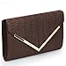 BMC Womens Chocolate Brown PU Leather Alligator Skin Pattern Perforated Glitter Metal Accent Envelope Flap Clutch Handbag