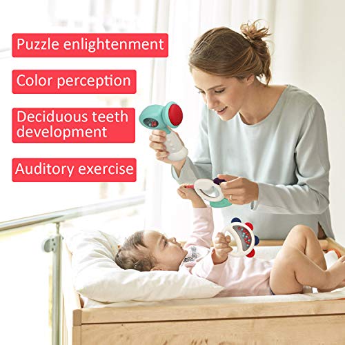 GrowthPic Baby Rattles Teether 2 in 1 Teething Toys,Infant Grasping Grab Silicone Teething Chewing Toys Spin Baby Rattles Gift Set,Shaking Bell Musical Toys for Newborns 3, 4, 5, 6, 7, 9, 12, Month