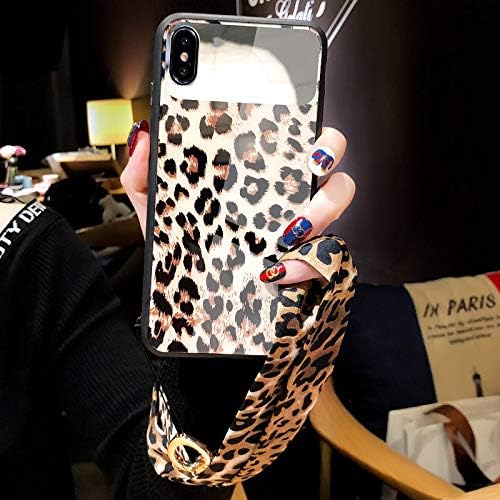 GUYISJK Iphone Phone Case Mobile Phone Case Leopard Plush Iphone Xs Max Drop Net Red With Simple Lanyard Autumn And Winter Mobile Phone Case, Ip X Xs (5.8) Beige Glass Mirror Leopard (With Lanyard)