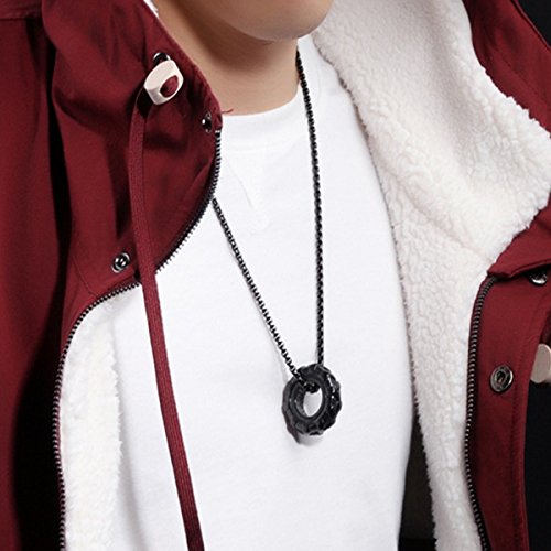 Men Fashion Titanium Steel Necklace Racer Car Tires Shaped Pendant with Square Pearl Chain,Black