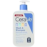 CeraVe Baby 2-in-1 Wash &amp; Shampoo with Vitamin E for Hair &amp; Skin, 16oz | Tear-Free Wash For Baby Hair and Skin with Vitamin E, Fragrance-Free, Paraben-Free, Dye-Free, Phthalates-Free, Sulfate-Free