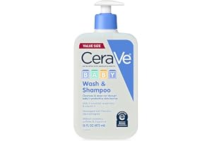 CeraVe Baby Wash & Shampoo, Tear-Free 2-in-1 Bath Wash for Hair & Skin, with Vitamin E, Fragrance-Free, Paraben-Free, Dye-Free, Phthalates-Free, Sulfate-Free, 16oz