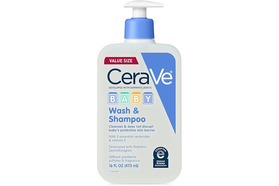 CeraVe Baby Wash & Shampoo, Tear-Free 2-in-1 Bath Wash for Hair & Skin, with Vitamin E, Fragrance-Free, Paraben-Free, Dye-Fre