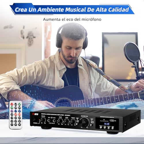 HZERO Amplificador de Audio para Casa de 5 Canales RMS 150W*2 para Altavoces de 5-8 Pulgadas, Amplificador de Altavoz, Bluetooth, Radio MP3/USB/SD/FM Amplificador 5 Canales, Hi-Fi Integrado 110V