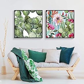 Framed Canvas Wall Art for Living Room, Bedroom Vibrant Plant Illustrations II Canvas Prints for Home Decoration Ready to Hang - 16"x16"x2 Panels
