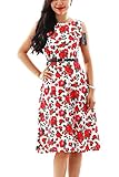 YMING Women Sleeveless 1950s Vintage Party Picnic Cocktail Swing Dress