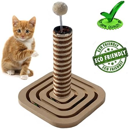 Proffcenter Best sisal Cat tree Scratching Post, with Interactive Fan Eco-friendly Food Treated Wooden Puzzle IQ Toy Game 17-Inch