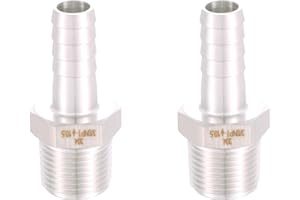 Ceaeso 304 Stainless Steel 3/8" Hose Barb to 3/8" Male NPT Home Brew Fitting Water Fuel Air，lead-free，3/8 Inch Barb × 3/8 Inch NPT Male Threaded Hose to Pipe Fitting ，3/8'' Hose Barb (2-Pack)