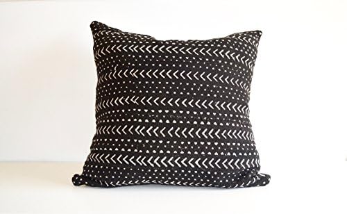 Black White Arrows Vintage African Mudcloth Pillow Cover 20 x 20 square handwoven