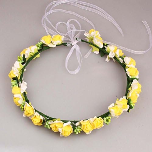 Pretty Handmade Adjustable EVA Foam Paper Rose Flower Berries Crown Headband Headwear Hair Pieces Accessories with Ribbon for Holiday Party Weddings (Yellow)