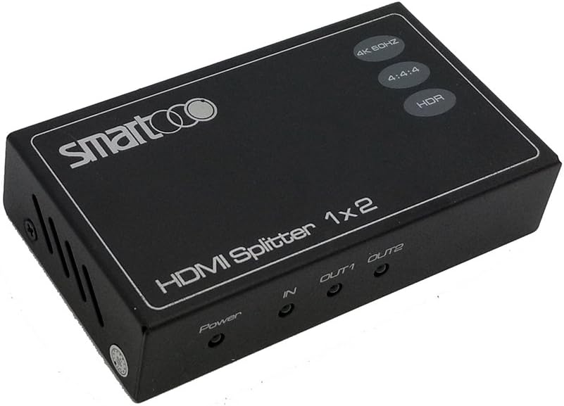 SMARTOOO 63021 1x2 HDR HDMI Splitter HDMI 2.0b Premium Chipset supports HDR, HDCP 2.2, FullHD, UHD, CEC, Deep Color 36bit 4k60hz 4:4:4 8bit HDR supports PS 4 PRO, XBox One S, Nividia shield, roku 4