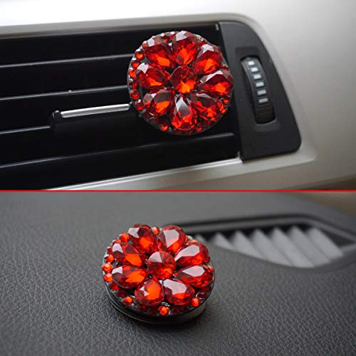 Royalfox 2 Pack Bling Car Decor, Bling Crystal Interior Car air Vent Holder Dashboard Accessory with Stickers, Women Fashion Car Decoration, Rhinestone Car Bling Accessories for Women Girl (red)