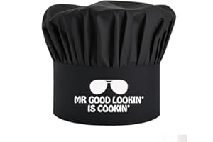 WUUCKOO Mr Good Lookin' is Cookin' Funny Cooking Hat with Adjustable, Cooking Cap Gifts for Families Dad Aunt Friend, BBQ Grilling Barbecue Chef Hat Gifts for Men Women Father Mom Husband Black