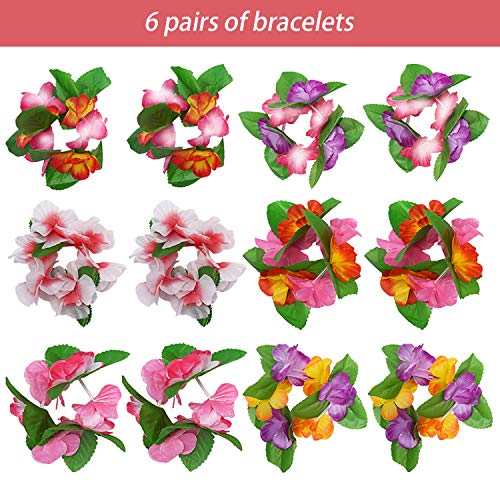 Livder 30 Pieces Hawaiian Flower Leis Necklaces, Bracelets and Hair Clips, Tropical Island Beach Theme Party Decorations Supplies, Colorful