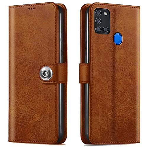 TheGiftKart Genuine Leather Finish Samsung Galaxy A21s Flip Cover Back Case | Inside Pockets & Inbuilt Stand | Wallet St