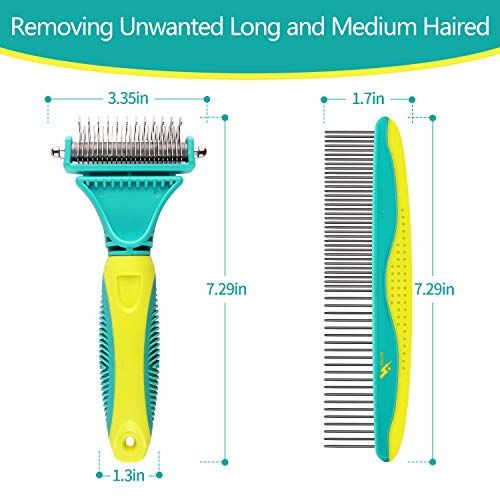 Netzu Pet Grooming Dematting Brush Set, 3-in-1 Large Pet Comb Deshedding Tool for Long Hair Pets with 2 Sided Professional Grooming Rake, Comes with Pouch Bag.