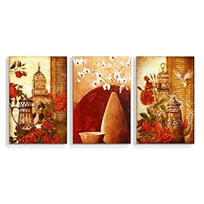 Canvas Wall Art Abstract Watercolor Vases Painting Artwork for Home Prints Framed - 16"x24" x 3 Panels