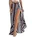 BIYOUTH Women's High-Waisted Boho Asymmetrical Hem Tie up Maxi Beach Skirt, Gray-purple, One Size