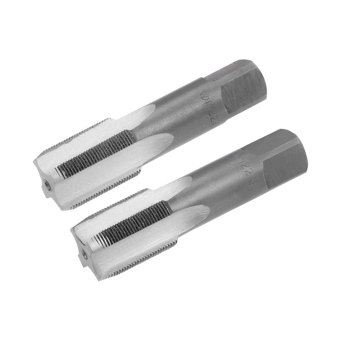 sourcing map Metric Hand Tap M22 Thread 1 Pitch 4 Straight Flutes H2 Alloy Tool Steel Bottom & Taper Screw Tap Set Tapping Tools for Repairing 1 Pair