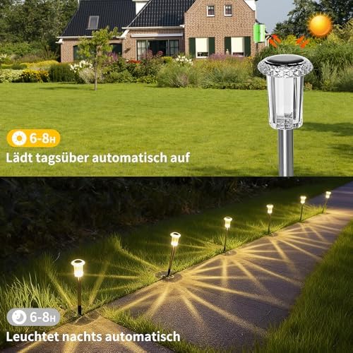 LED Solarleuchten Garten, Solarlampen für Außen Garten, 6 Stück Warmweiß Solar Gartenleuchte, IP44 Wasserdicht Solarleuchten Garten Deko für Rasen, außen, Garten, Terrasse