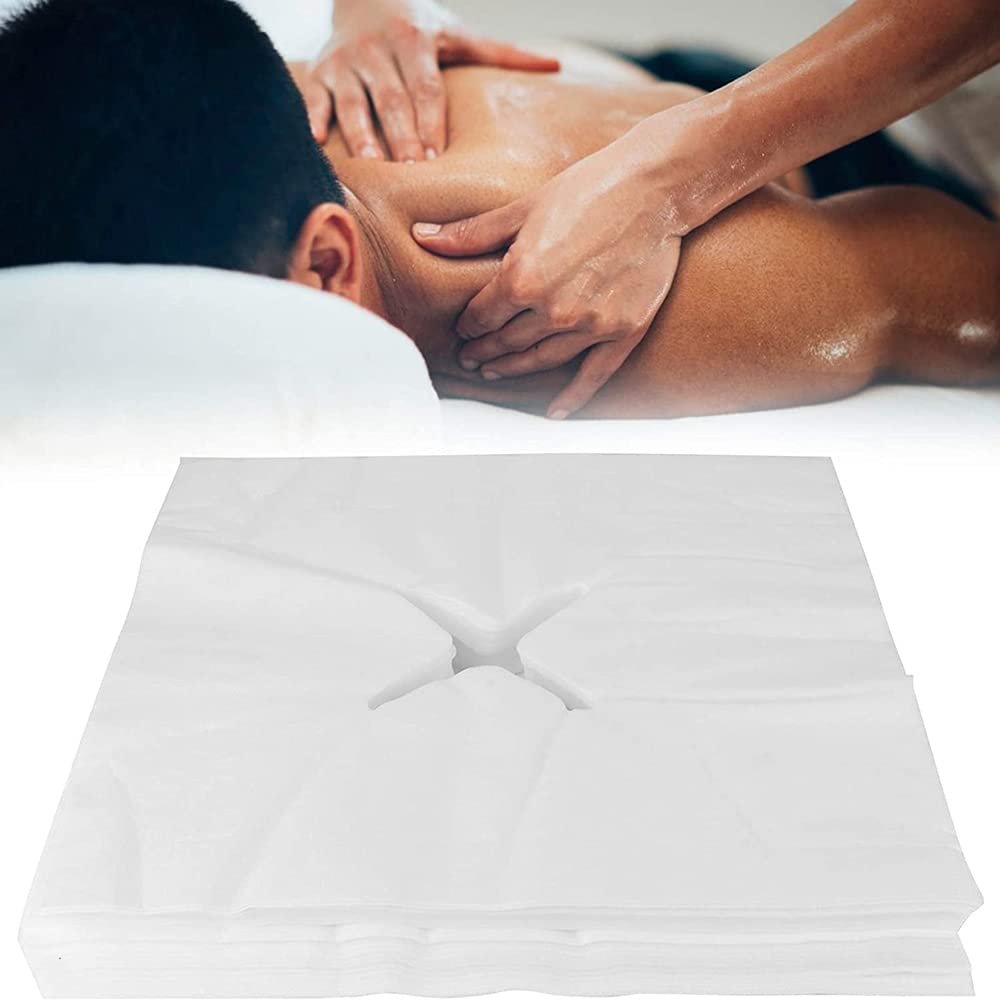 200Pcs Disposable Non-Woven Massage Table Face Cradle Hole Covers, Soft Skin-Friendly Fabric Face X-Shaped Hole Mat Headrest Cover Pillow Towel Protector for SPA Beauty Salon Tattoo/40cm*40cm