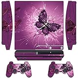 Skin Sticker for PS3 PlayStation 3 DualShock 3 Decals Custom Cover Cases Modding Game Sixaxis Vinyl Skins for Sony Play Station 3 Slim Console 2 Remote Controllers - Lavender Butterfly