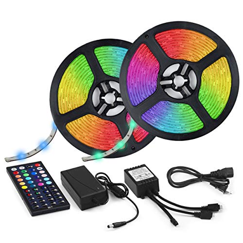 Upgraded 2020 LED Strip Lights Kit 32.8ft w/Extra Adhesive 3M Tape – Non-Waterproof Professional Lighting 300 LEDs RGB Light, 44 Key Remote, Flexible Changing Multi-Color Lighting Strips for TV, Room