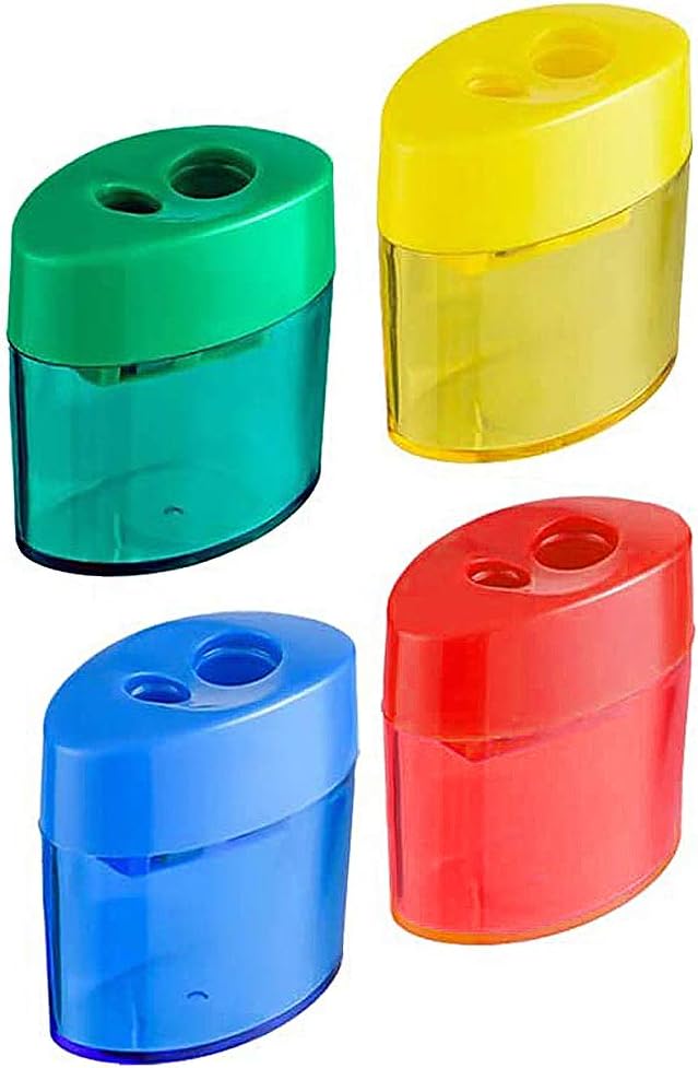 Pencil Sharpeners,4 Pcs Dual Hole Manual Pencil Sharpeners with Lid for