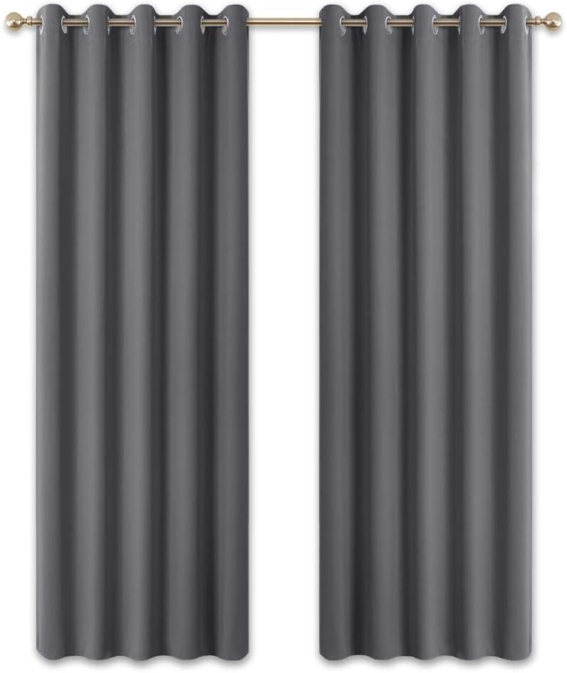 PONY DANCE Thermal Blackout Curtains 90 Inch Drop Extra Long Window Drapes for Living Room Eyelet Thermal Grey Curtains for Room Darkening & Energy Saving