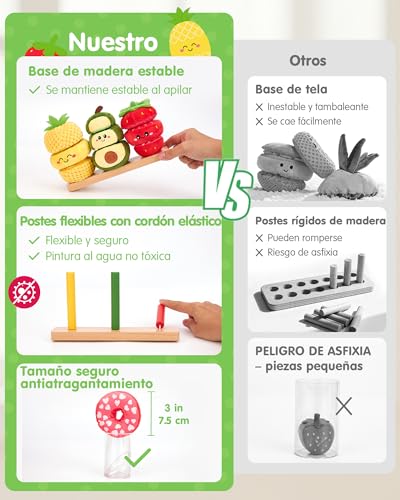 hahaland Juguetes Montessori 1 Años - Frutas Apilables con Cordón para Ensartar, Juego Educativo Sensorial para Motricidad Fina, Regalo Niño 1 2 3 Años