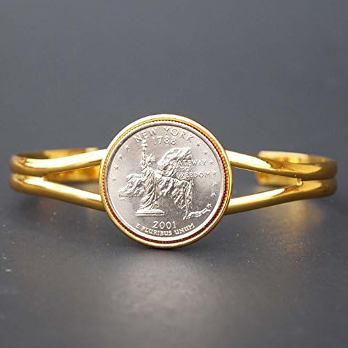 US 2001 New York State Quarter BU Unc Coin Gold Plated Cuff Bracelet - Beautiful