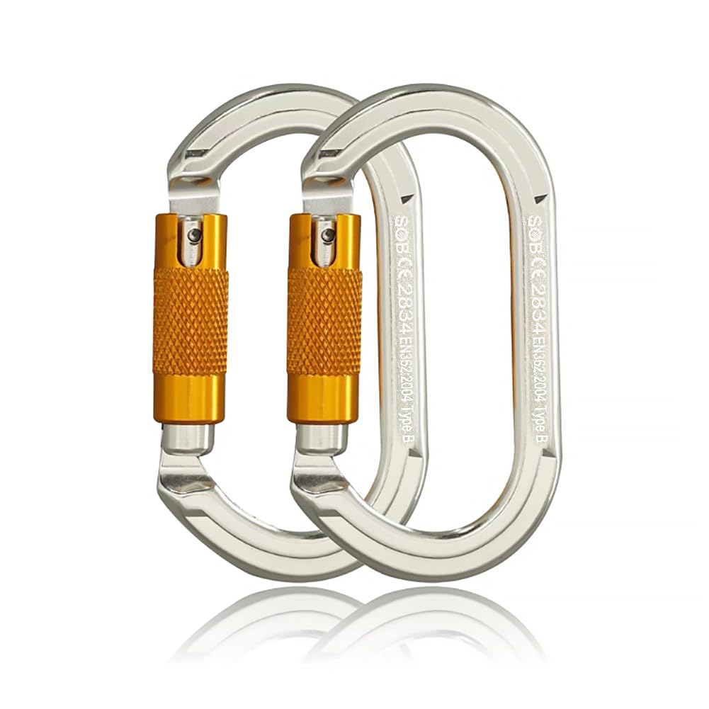 Climbing Carabiners Locking Carabiner Clip Auto-Lock Aluminum Carabiners Heavy Duty with Screwgate for Climbing, Rappelling, Hammocks, Mountaineer, Water Bottle (22KN)