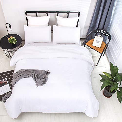 Jumeey White Comforter Set Queen Plain White Comforter Bedding All White Bedding Comforter Sets
