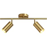 BOKT Mid Century Modern 2-Lights LED Track Lighting Kit 2 Ways Gold Flush Mount Ceiling Spotlight Brushed Brass Adjustable An