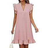 Wkior Summer Dresses for Women 2026 Casual V Neck Cap Sleeve Ruffled Hem T-Shirt Dress Flowy Swing Smock Mini Sundress
