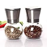 ICICLE Stainless Steel & Glass Salt and Pepper Grinder Set - Manual Salt and Pepper Shakers - Salt & Pepper Mill Pair with Adjustable Coarseness（2 Sets）