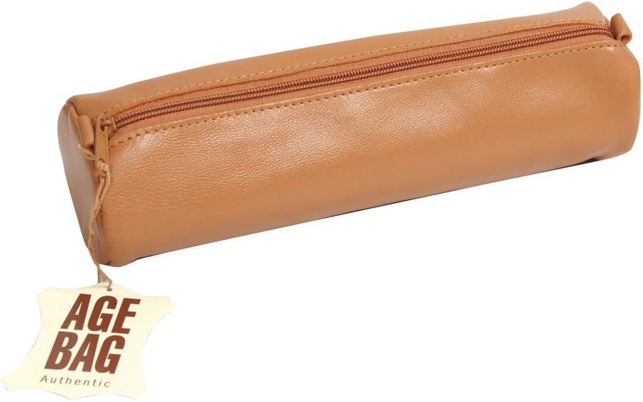 Clairefontaine 77017C, Collection Age Bag, One Round Genuine Brown Colour Lambskin Leather Pencil Case
